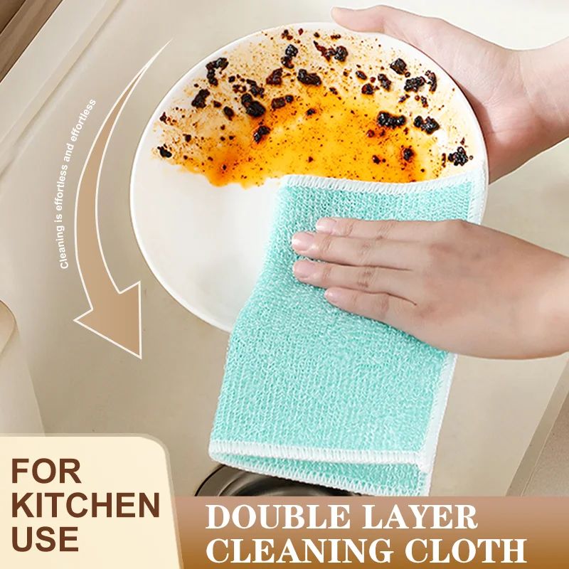 

5pc Bamboo Fiber Kitchen & Dinning Anti-grease Cleaning Rags Washing Towel Dish Cloth Scouring Pad Kitchen Tools