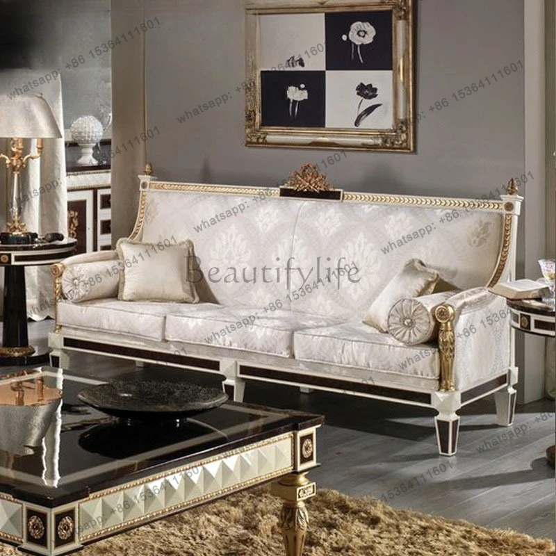 

European neoclassical living room solid wood carving flower 123 fabric sofa coffee table TV cabinet combination