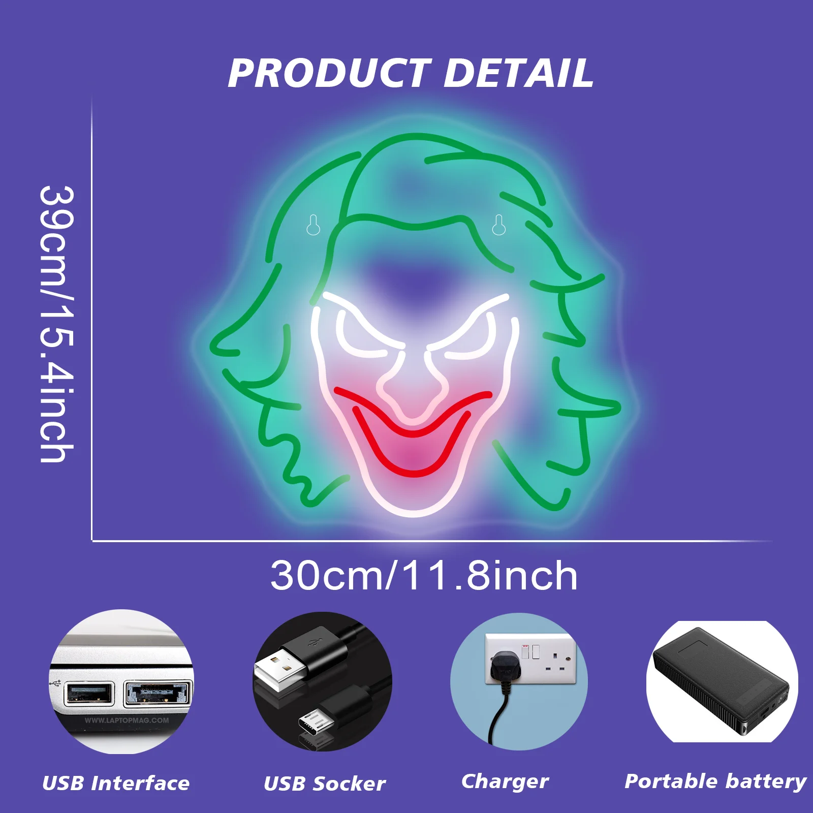 Джокер Неоновая светодиодная вывеска с регулируемой яркостью Аниме Украшение комнаты для дома Спальня Бар Вечеринка Клуб Настенный светильник с питанием от USB Art Comic Lights Знаки