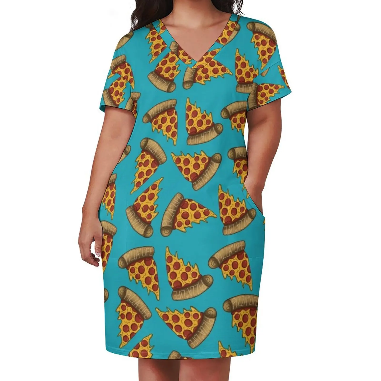 Pizza is LIFE Loose Pocket Dress dresses summer Women's summer suit clothes