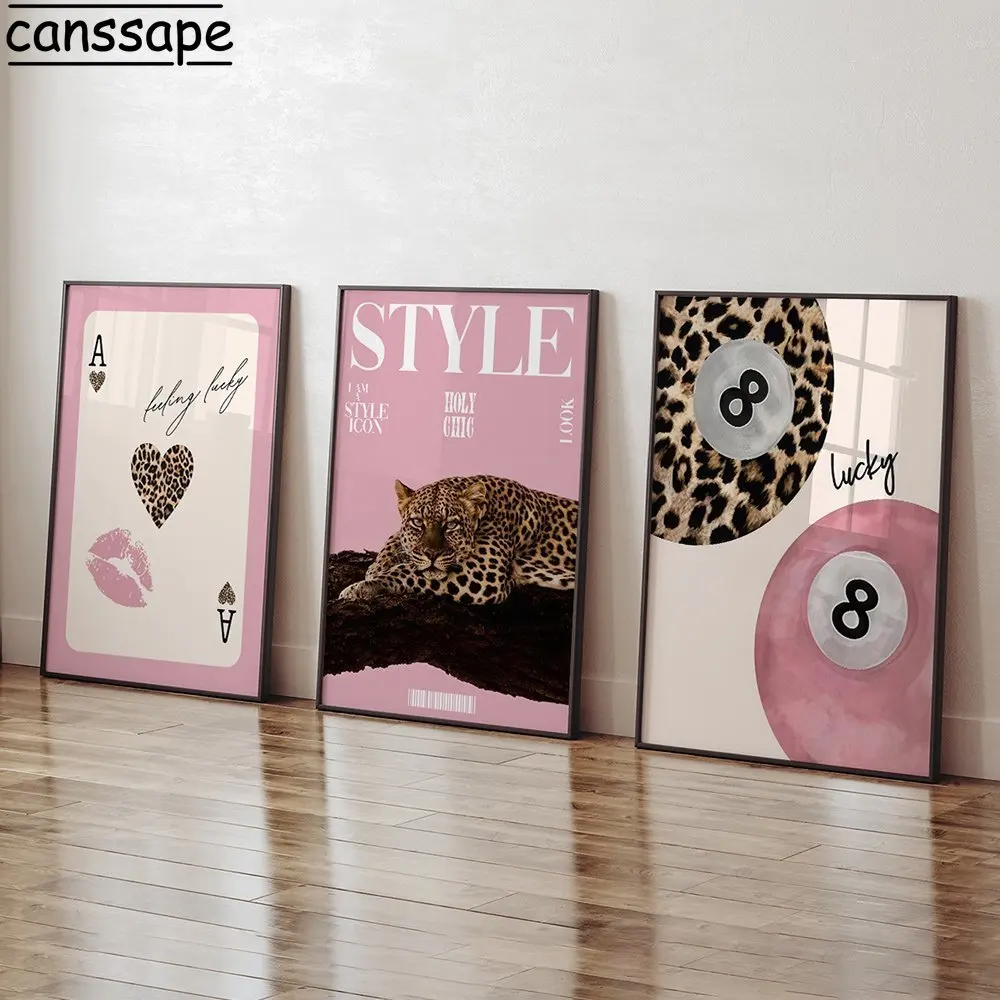 ليوبارد جدار ديكور بطاقة اللعب قماش اللوحة ليوبارد طباعة الوردي البلياردو 8 ملصق فني غرفة المعيشة ديكور غرفة نوم لا الإطار #3