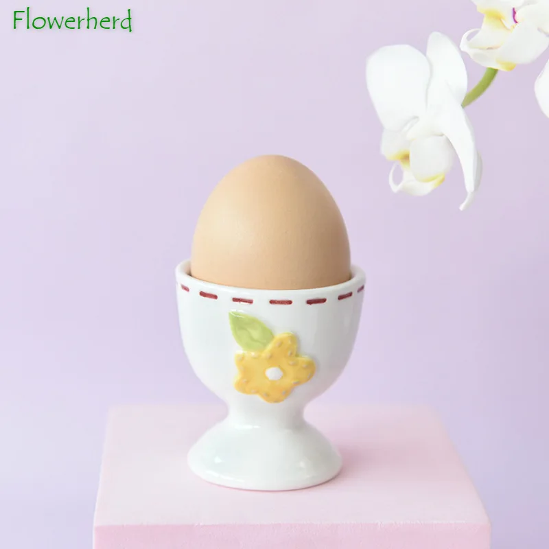 Rabbit Flower Shape Embossed Porcelain Egg Holder Egg Tools Creative Small Ceramic Cup Wine Cup Single Cute Egg Shape Cup