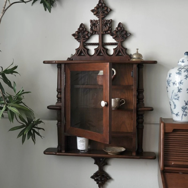 

Medieval high-end sense, old-fashioned antique walnut niche carved wall cabinets, wall cabinets