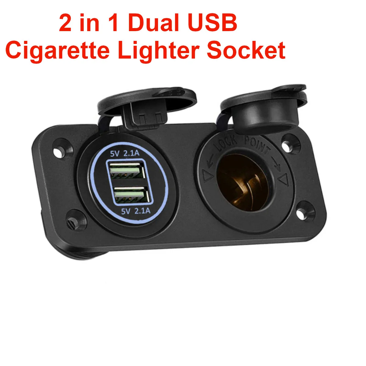 12V-24V Dual USB 2 in 1 Cigarette Lighter Socket Outlet Charger Power Waterproof Adapter for Car Motorcycle