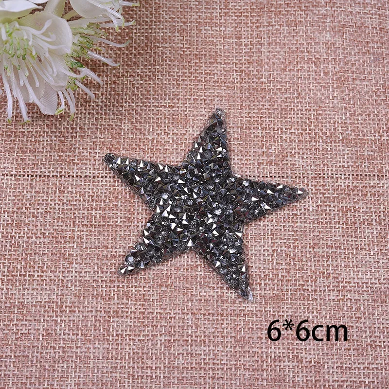 Multiple Sizes Crystal Rhinestone Star Patches for Clothing Iron on Clothes Appliques Badge Stripes Diamond Pentagram Stickers