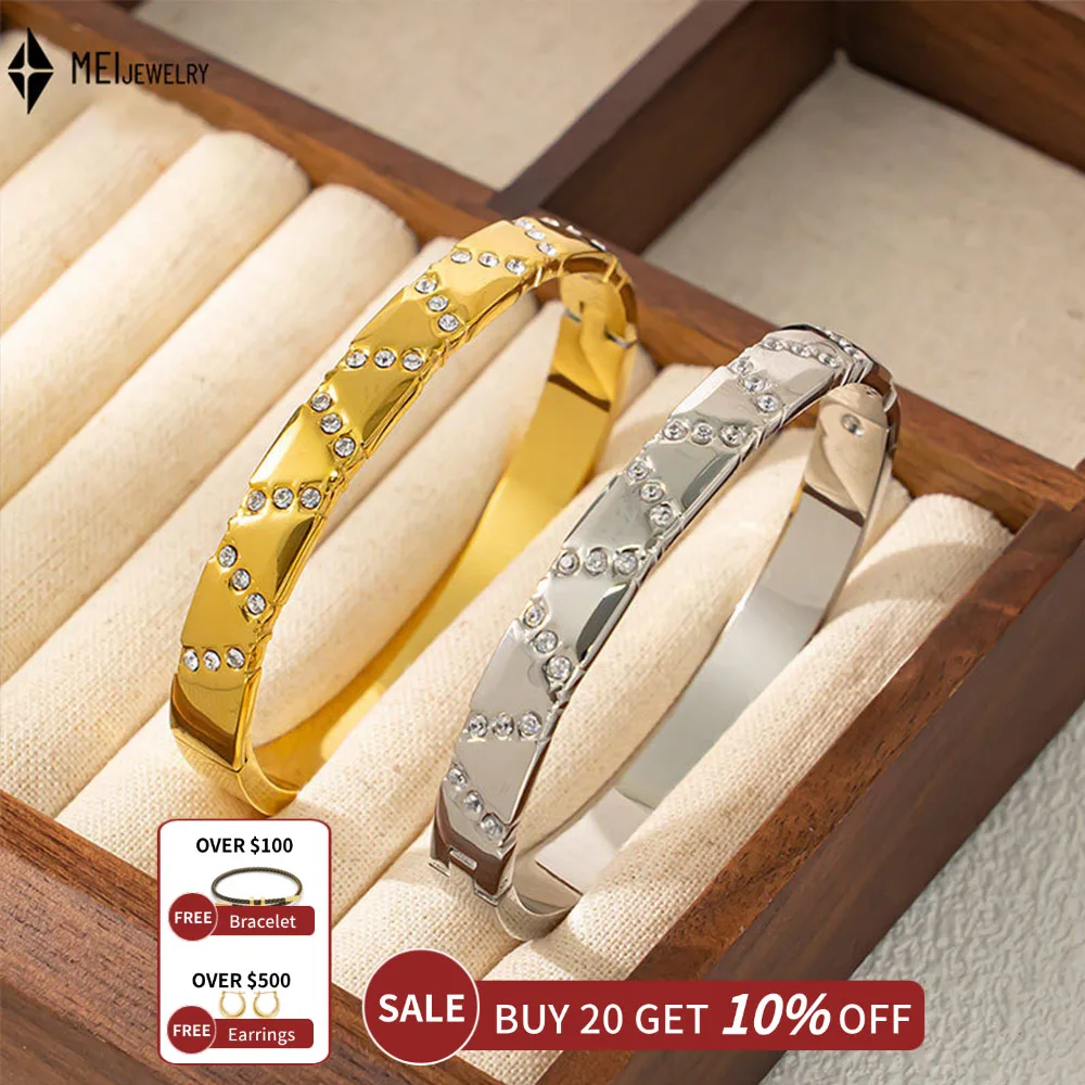 Hot Selling Fashion Stainless Steel Women Simple Oval Bracelet High-End Niche Diagonal Cubic Zirconia Studded Buckle Bracelet ﻿