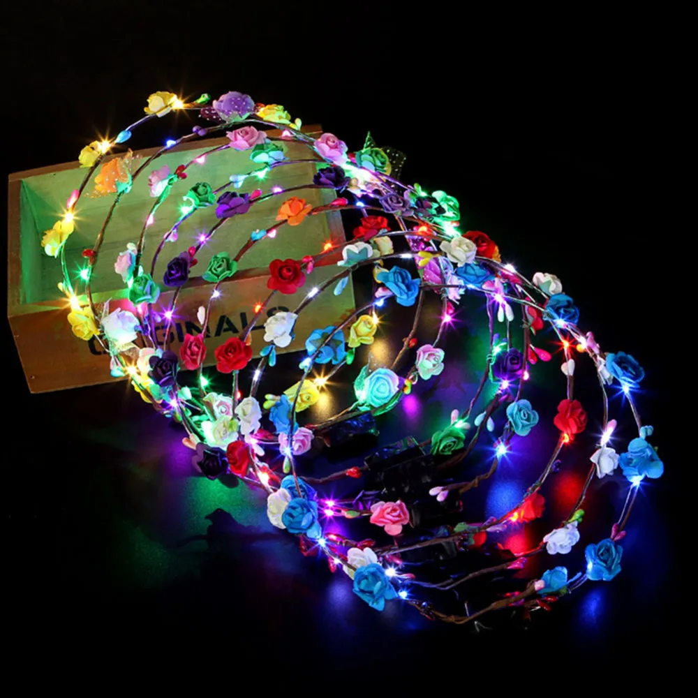 10 Glowing Garland Wedding Party Crown Flower Headband LED Light Christmas Neon Wreath Decoration Luminous Hair Garland Hairband