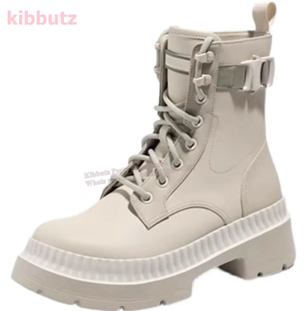 Outdoor Hiking Rain Ankle Boots Thick Sole Non-Slip Waterproof Belt Buckle Lace-Up Round Toe Fashion Concise Women Shoes Newest