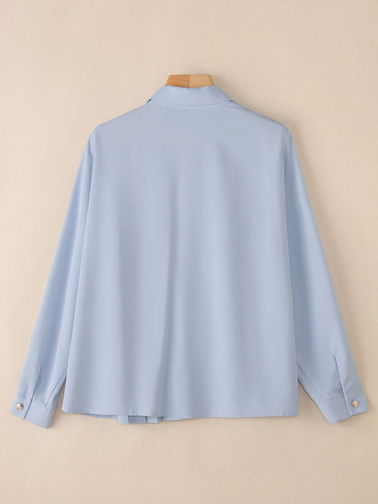 2025 Fashion Women Blouse VONDA Elegant Office Lady Shirt Long Sleeve Solid Color Autumn Pleated Ruffled Party Korean Blusas