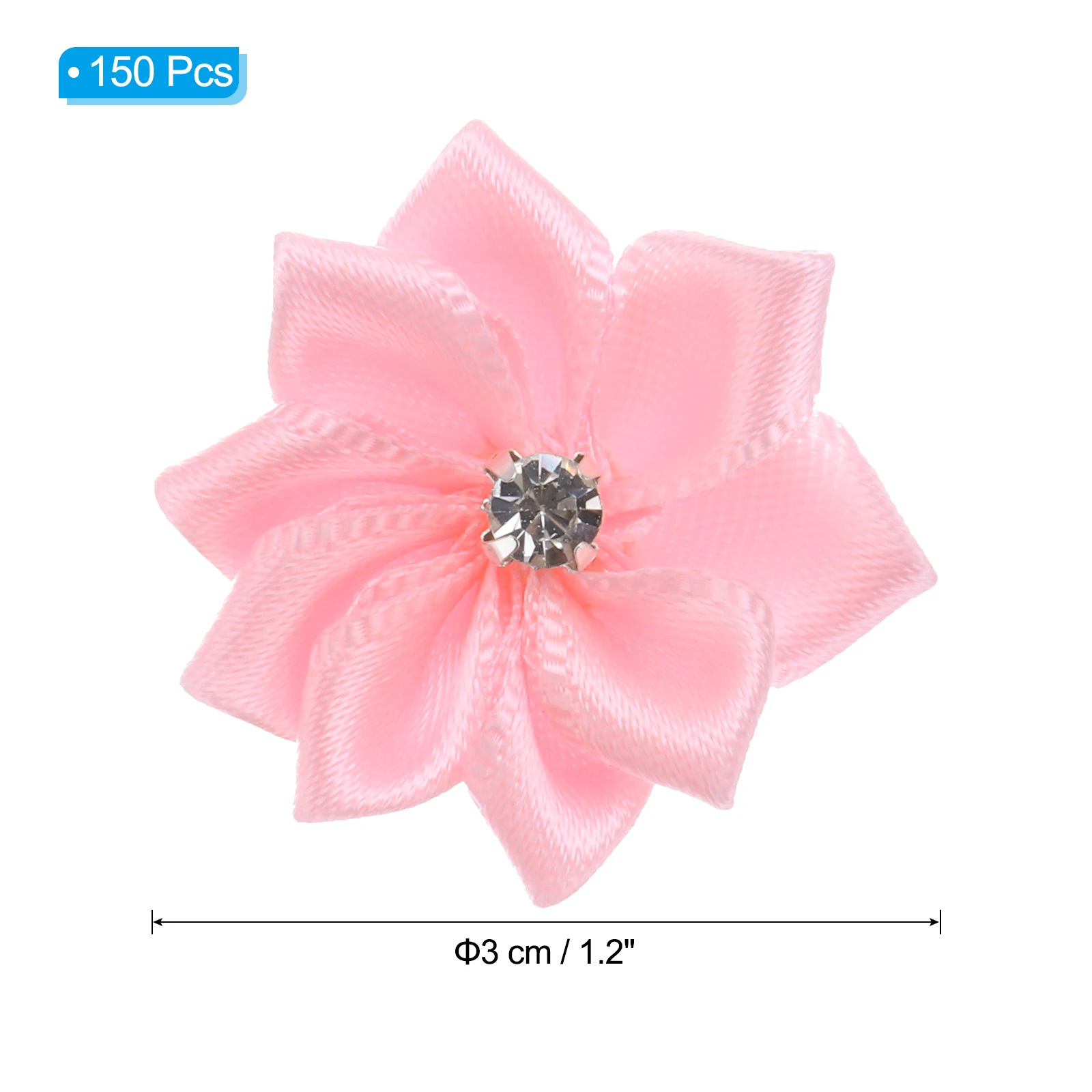 150Pcs Pink Small Ribbon Flowers 1.2 Inch Diameter Satin Ribbon Flowers Mini Fabric Flowers for Crafts DIY Wedding Ornament