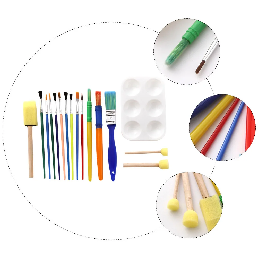 

1Set Sturdy Safe Sanitary Painting Kit Easy Grip Handle Preschool Beginners DIY Graffiti Drawing Brushes Color Mixing Plate