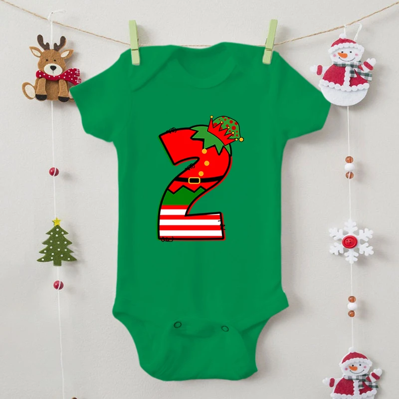 Kawaii Christmas Number 1-9 Birth Month Baby Bodysuits Cotton Short Sleeve Newborn Romper Xmas Gift Party Jumpsuits For Boy Girl