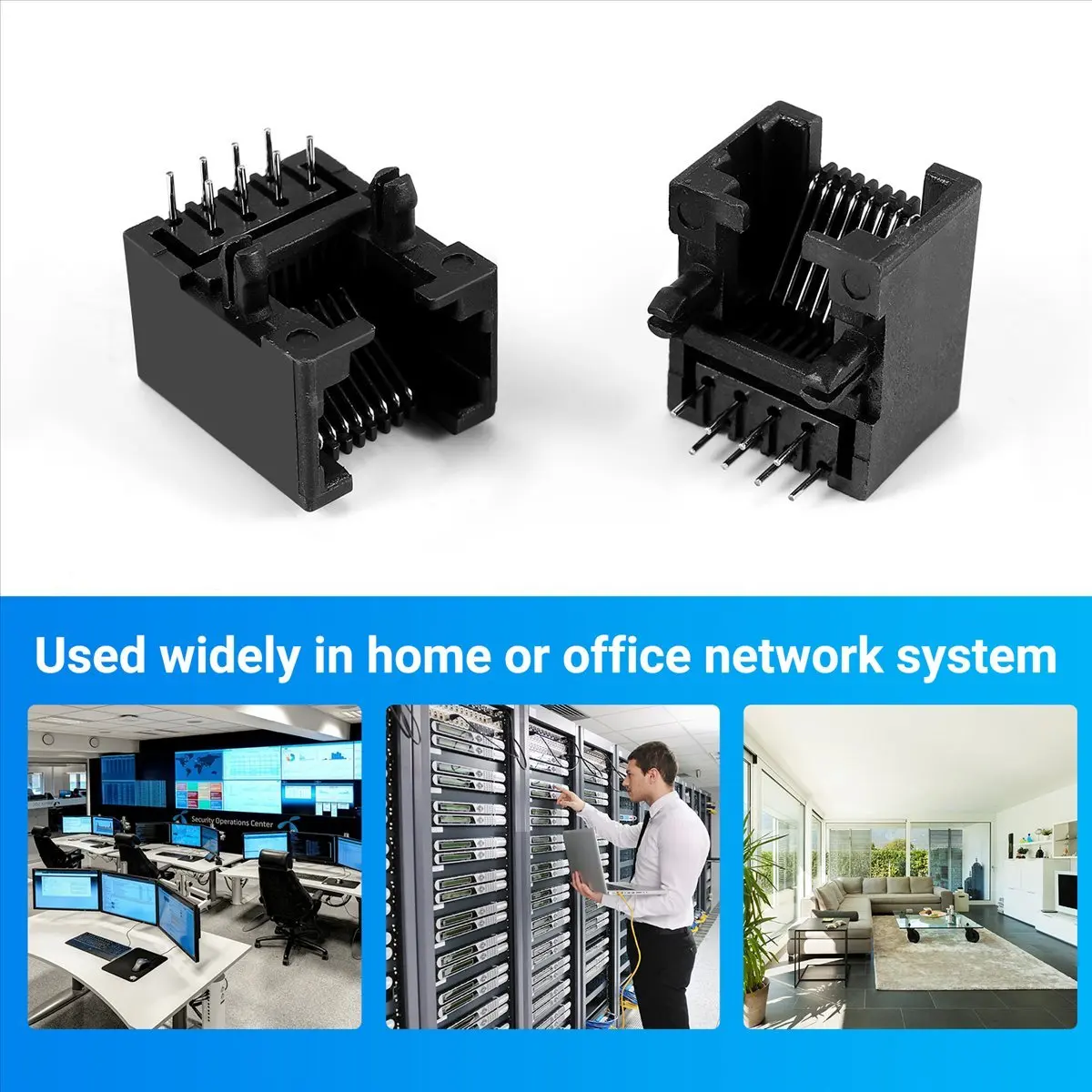 20 Buah Soket Jack PCB Jaringan Internet Komputer RJ45 8P8C Hitam