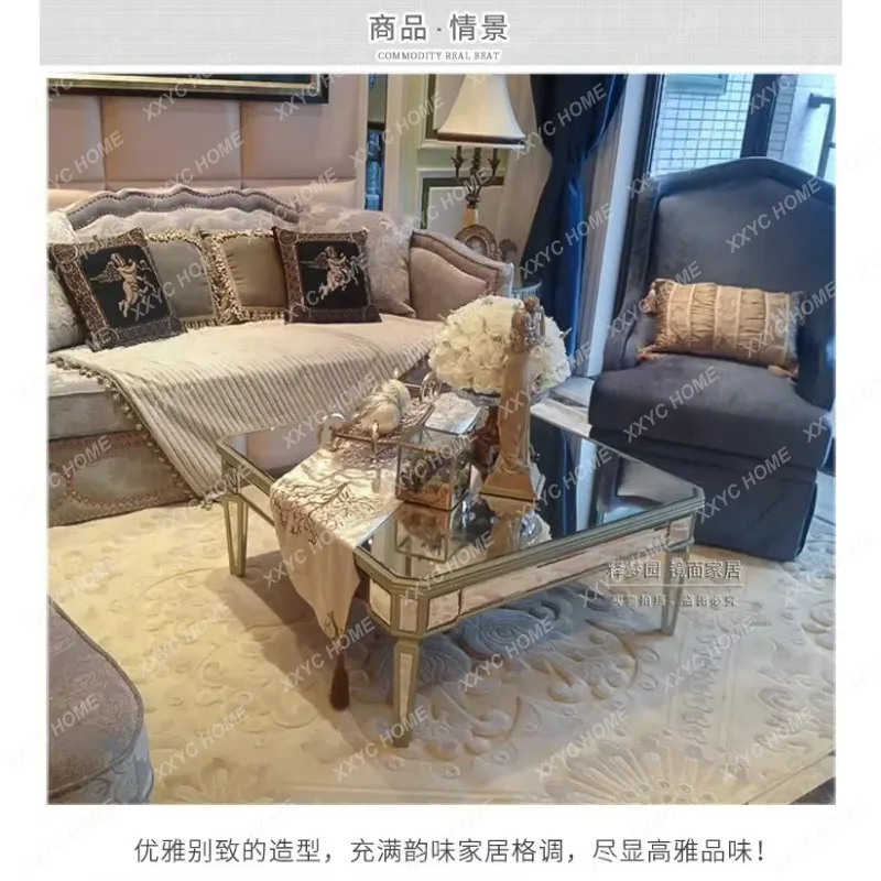 

JYAX36 Mirror Glass Coffee Table Storage Fashionable Modern Living Room Gold Old New Classical