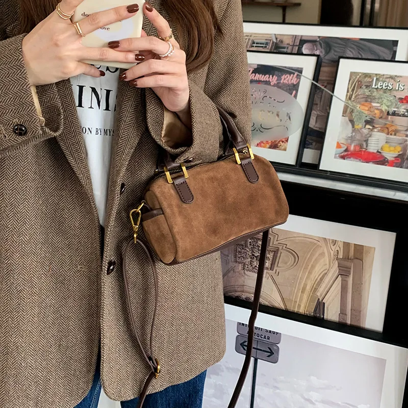 Korean Fashion New Small Square Bag Shoulder Bags Brown Niche Retro Suede Surface Leisure Versatile Trend Lady Crossbody Bags