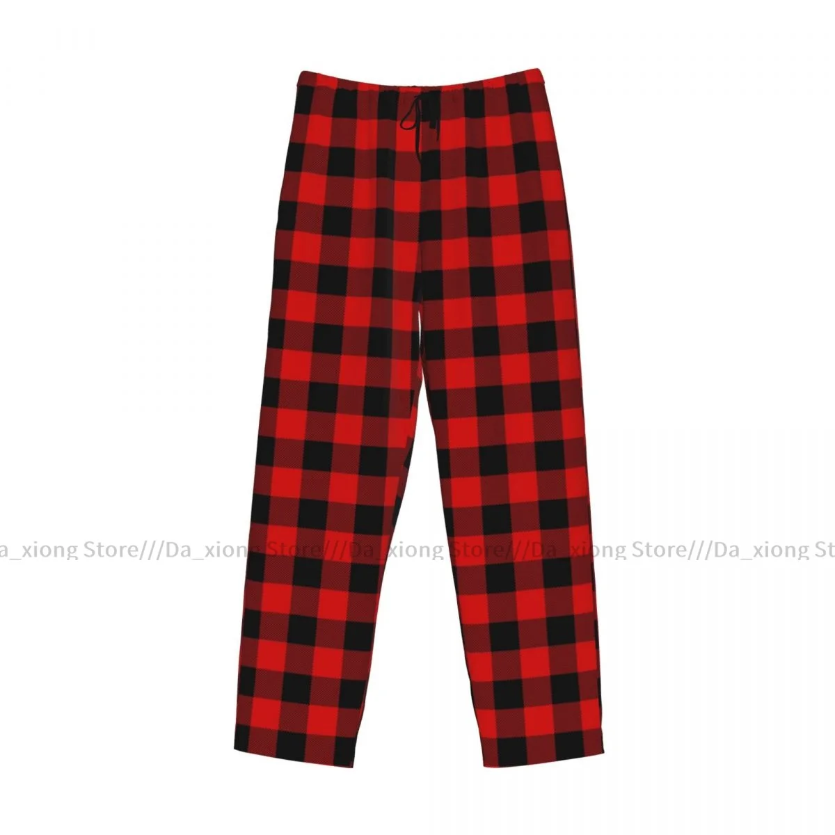 Mens Casual Pajama Long Pant Loose Elastic Waistband Red Buffalo Plaid Pattern (2) Cozy Sleepwear Home Lounge Pants