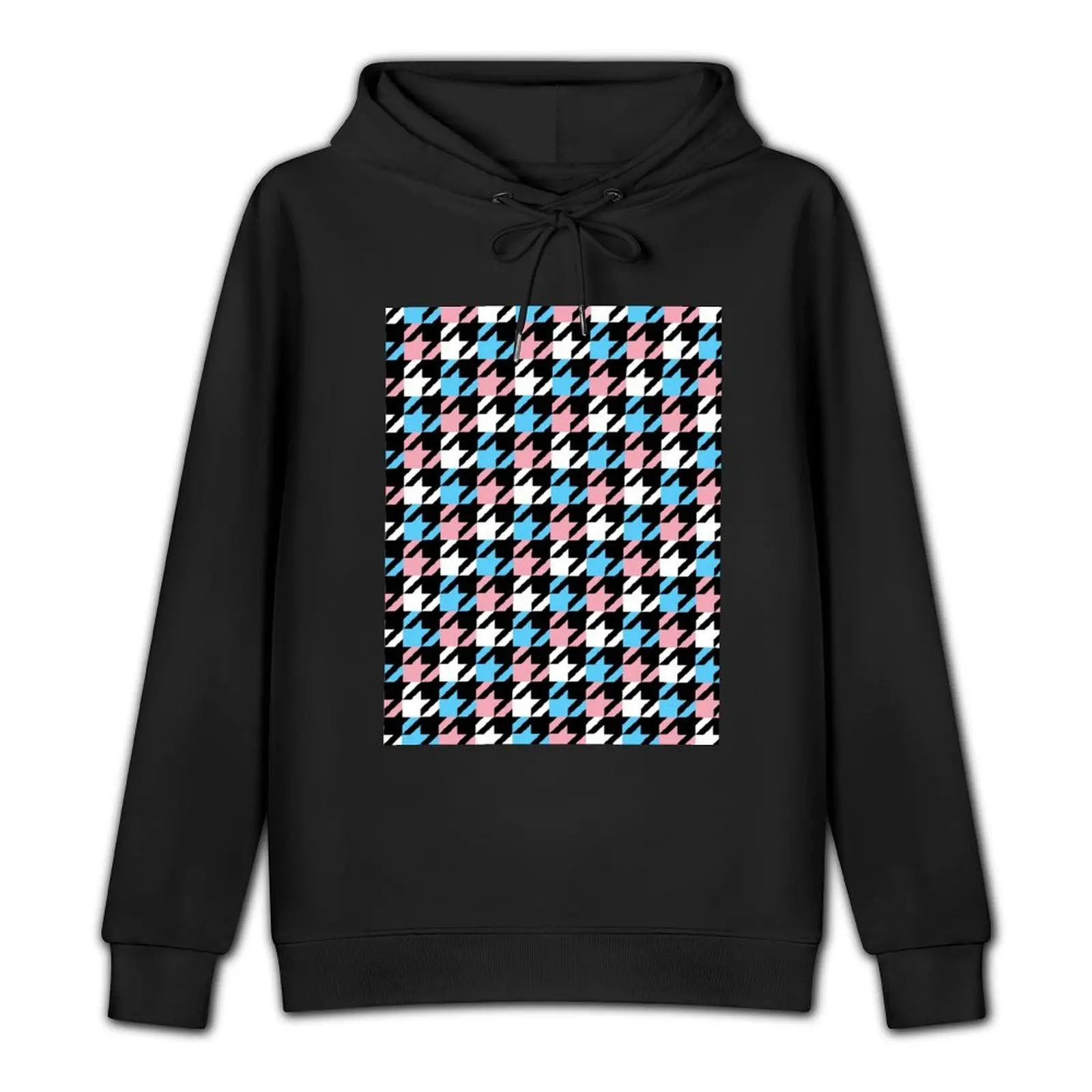 Trans Flag Houndstooth Plaid Pullover Hoodie japanese style mens clothing pullover hoodies