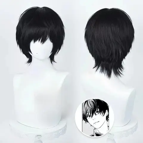 요시다 히로후미 코스프레 가발, 짧은 블랙 내열성 합성 헤어, 애니메이션 전기톱 남자 파티 가발