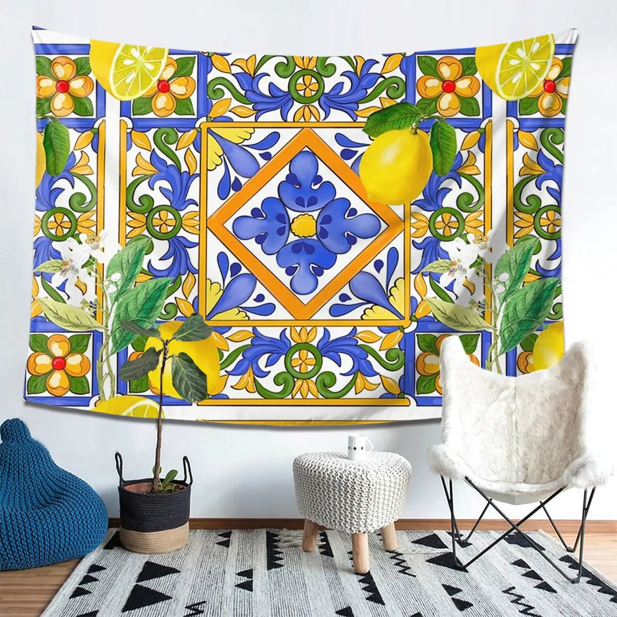 

Summer ,Sicilian Tiles ,citrus,oranges Tapestry Decor Art Aesthetic Tapestries Living Room Bedroom Home Wall Cloth Wall Hanging