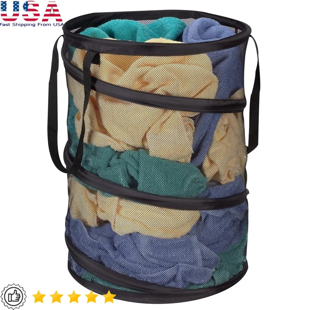 

Всплывающая сетчатая корзина для белья, легкая складная портативная корзина для хранения, идеальная спальня для квартиры в общежитии, высота 25 дюймов