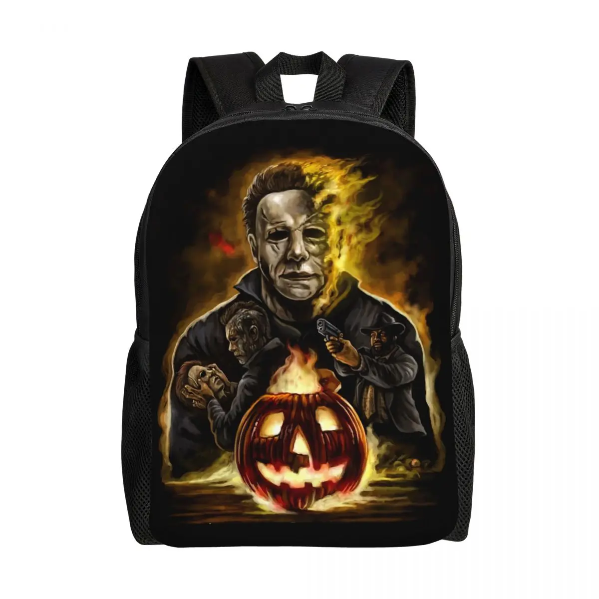 Mochilas personalizadas de Halloween para hombres y mujeres, bolsa de libros básica para la escuela, bolsas de película de terror para la universidad