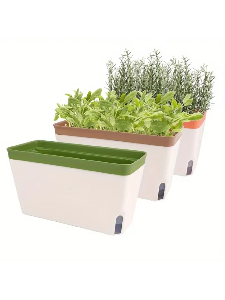 Self-Watering Windowsill Planter Kit: Modern Plastic Herb Garden Set with Visible Water Level Indicator - Suitable for Indoor