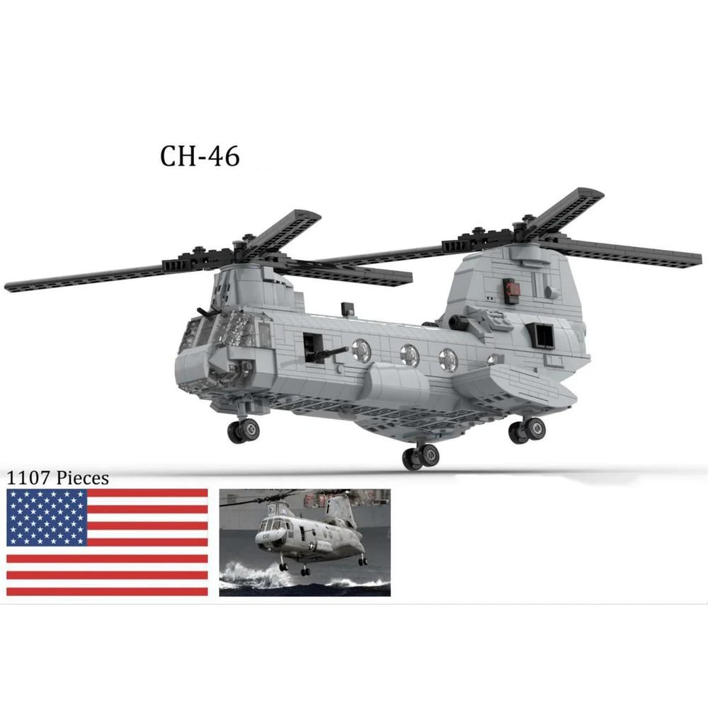 1107PCS MOC DIY CH-46 Sea Knight Helicopter Building Blocks Military Assembly Model Education Toy Brick Children's Birthday Gift