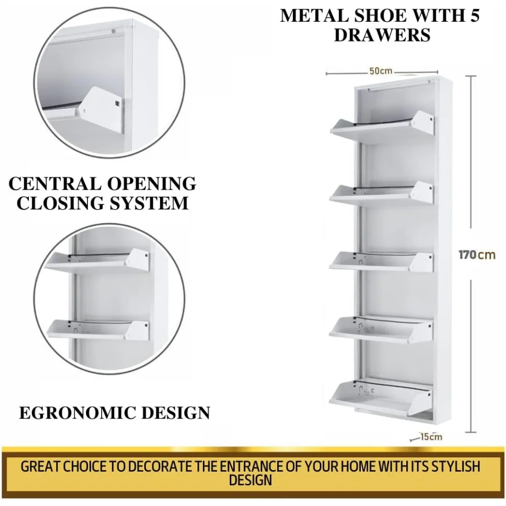 خزانة أحذية ذات درج قابل للطي، منظم تخزين، رف أحذية قائم بذاته، بدون تجميع مثبت على الحائط (رمادي، 5 أدراج) #3
