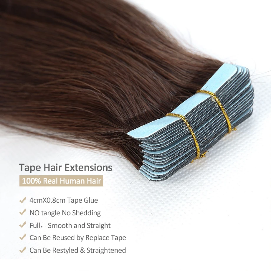 Tape in Hair Extensions Real Human Hair Virgin Hair For Women 12-24