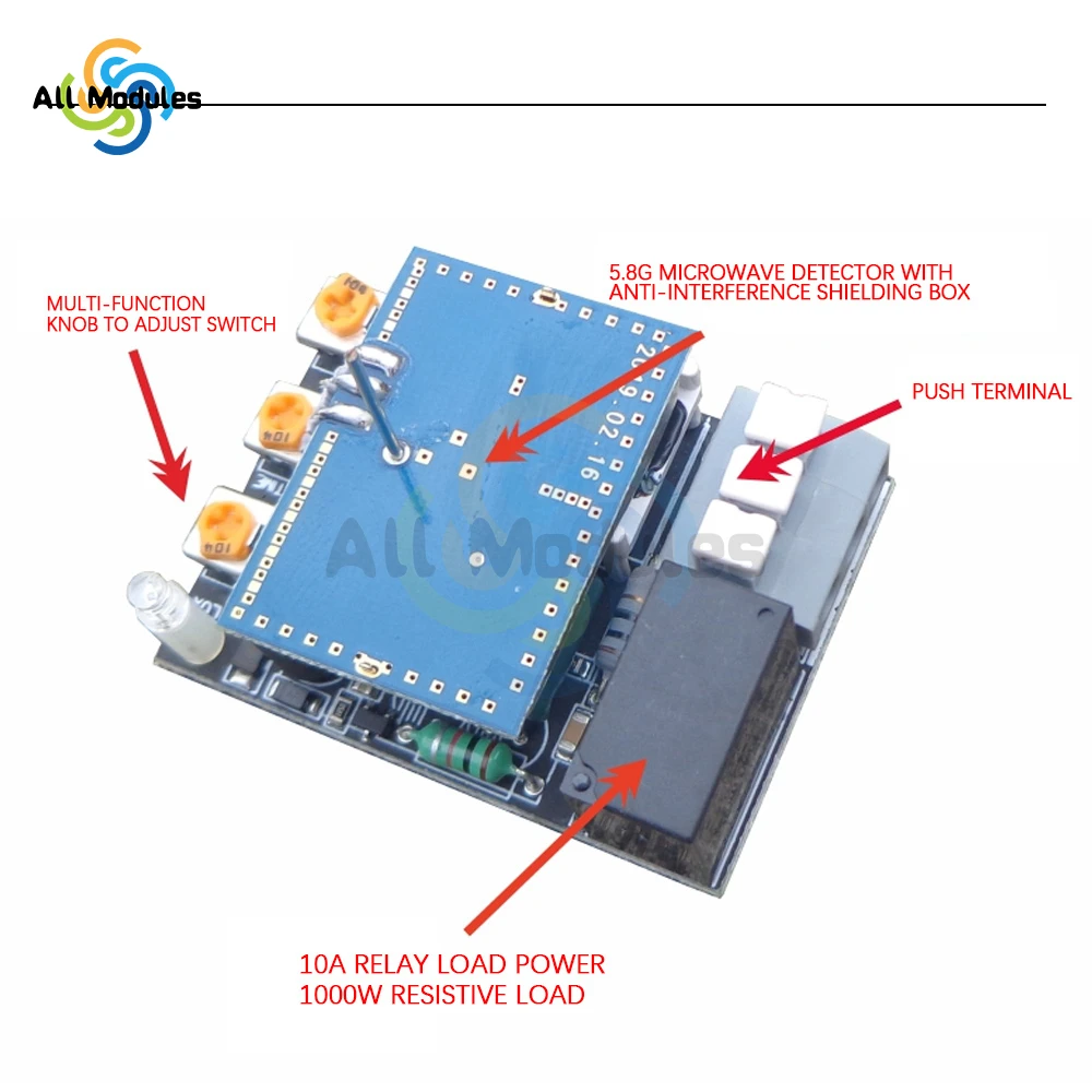 AC 220V 5.8GHz Microwave Radar Sensor Switch Human Body Motion Induction Sensor for LED Light Sensors Switches