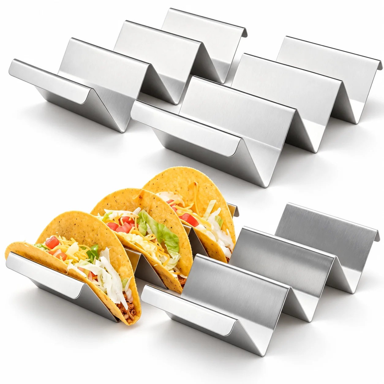 2er-Set Taco-Halter aus Edelstahl mit gerolltem Rand, spülmaschinenfest, Serviergestelle für mexikanische Küche, Taco-Party, Zuhause, Küche, Backen