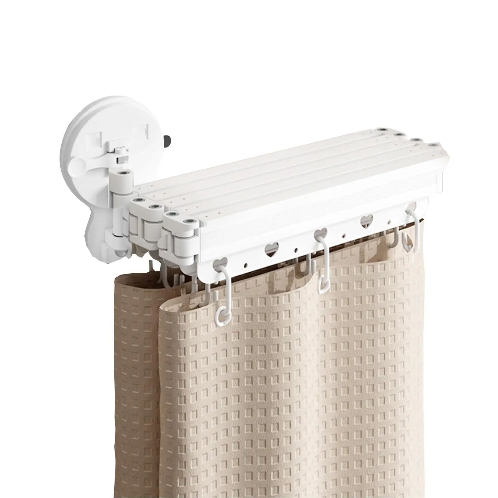 Waterproof Folding Shower Curtain - Adjustable Bath Partition with No-Punch Extendable Rod, Space-Saving Design &
