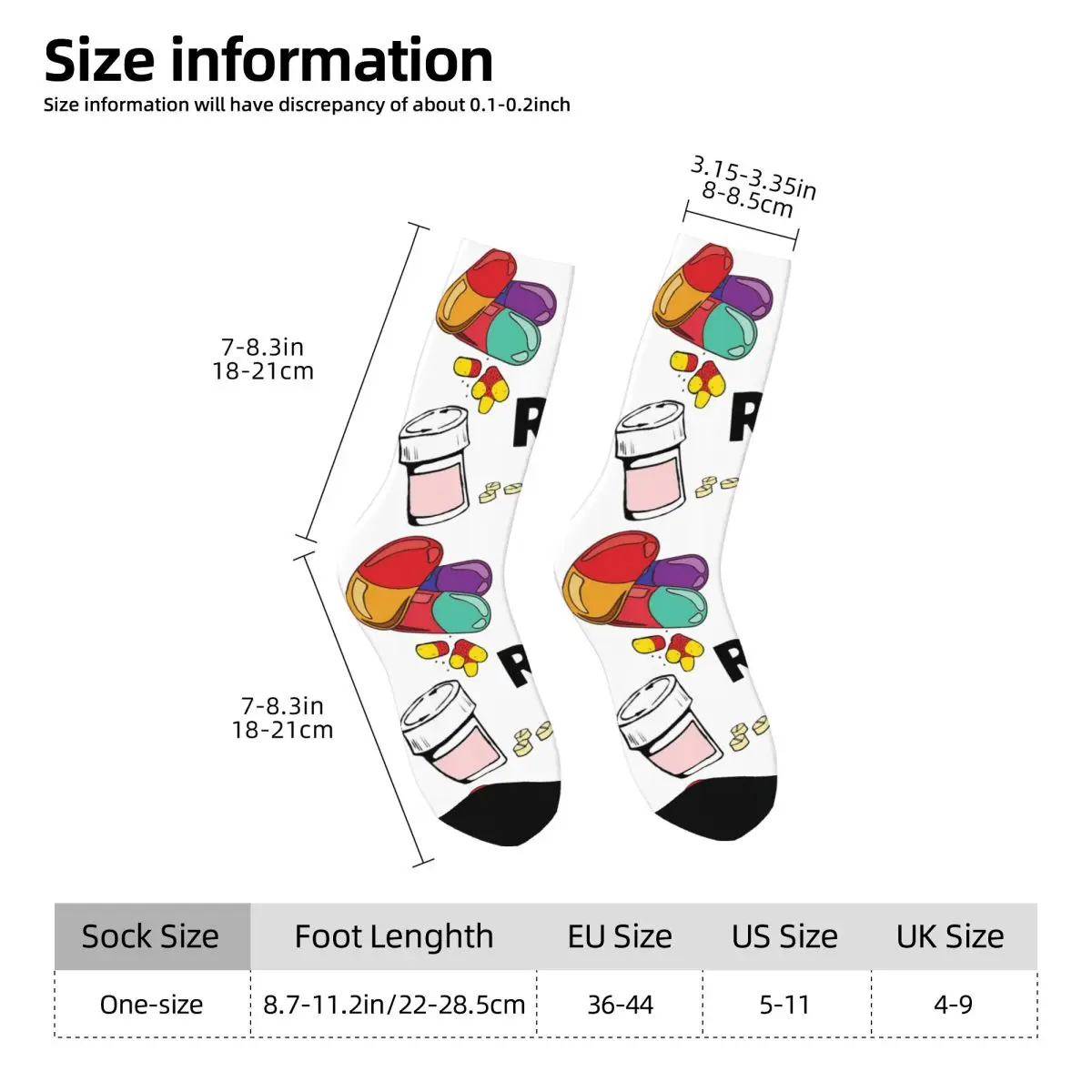 Pharmacy Pattern Pills RX Socks Harajuku High Quality Stockings Long Socks Accessories for Man's Woman's Birthday Present