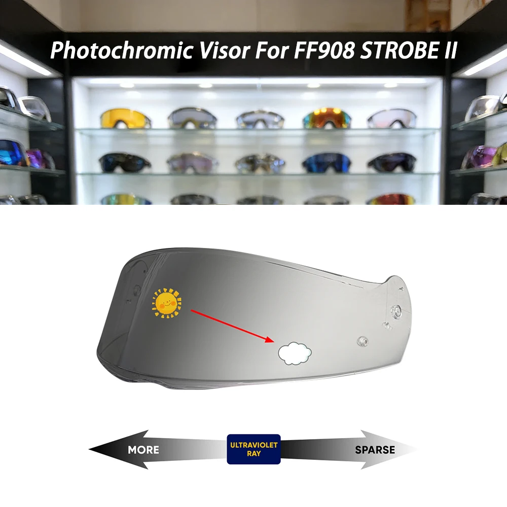 Motorcycle Helmet Photochromic Visor Lenses which Automatically Darkens & Clears Helmet Shield Fit for LS2 FF908 STROBE II