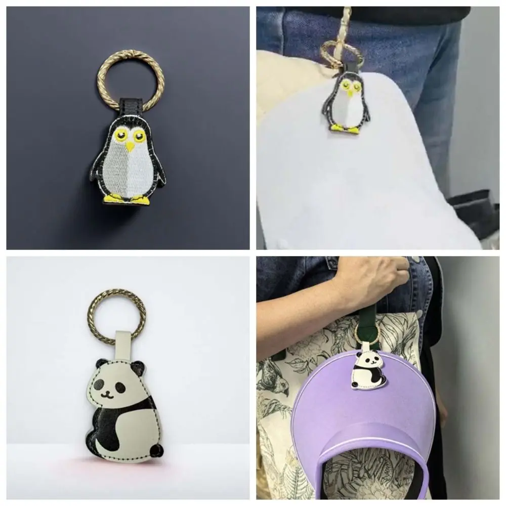 백팩 PU 가죽 자석 모자 클립 경량 폴리에스터 팬더 캡 클립 합금 휴대용 자수 펭귄 키체인 일상용