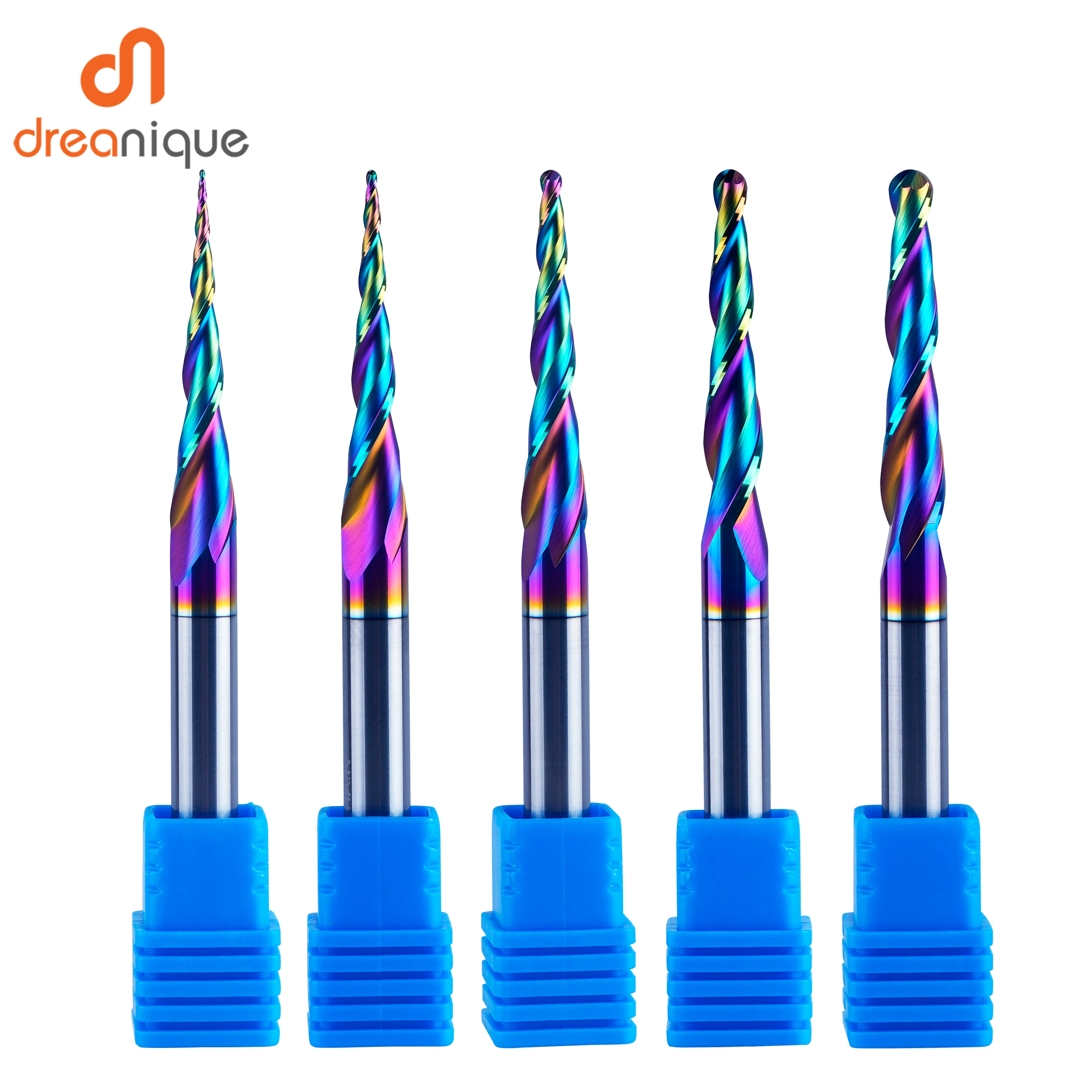 Dreanique, 1 pieza, fresa de extremo de carburo sólido con punta de bola cónica en espiral recubierta DLC, vástago de 6mm, broca enrutadora de 2 flautas para Metal y madera