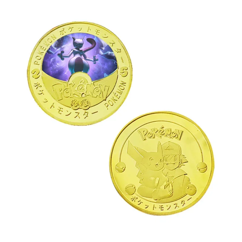 Pokemon Pikachu Cartoon Souvenir Coin Commemorative Coin Anime Action Figures Dragonite Colored Anime Collection Decoration Gift