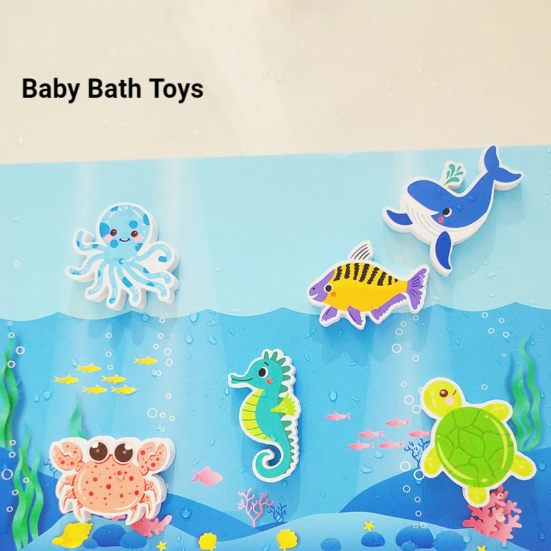 Baby Bathtub Bathroom Toys Ocea Animals Puzzle Toy EVA Paste Education Learning Foam Fish Water Bathing Game Toys