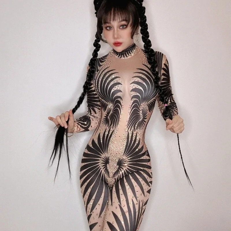 

Sexy Women Dance Jumpsuit Female Stage Wear Party Nightclub Outfit Sparkly Rhinestones Costume Halloween Cosplay Clothing