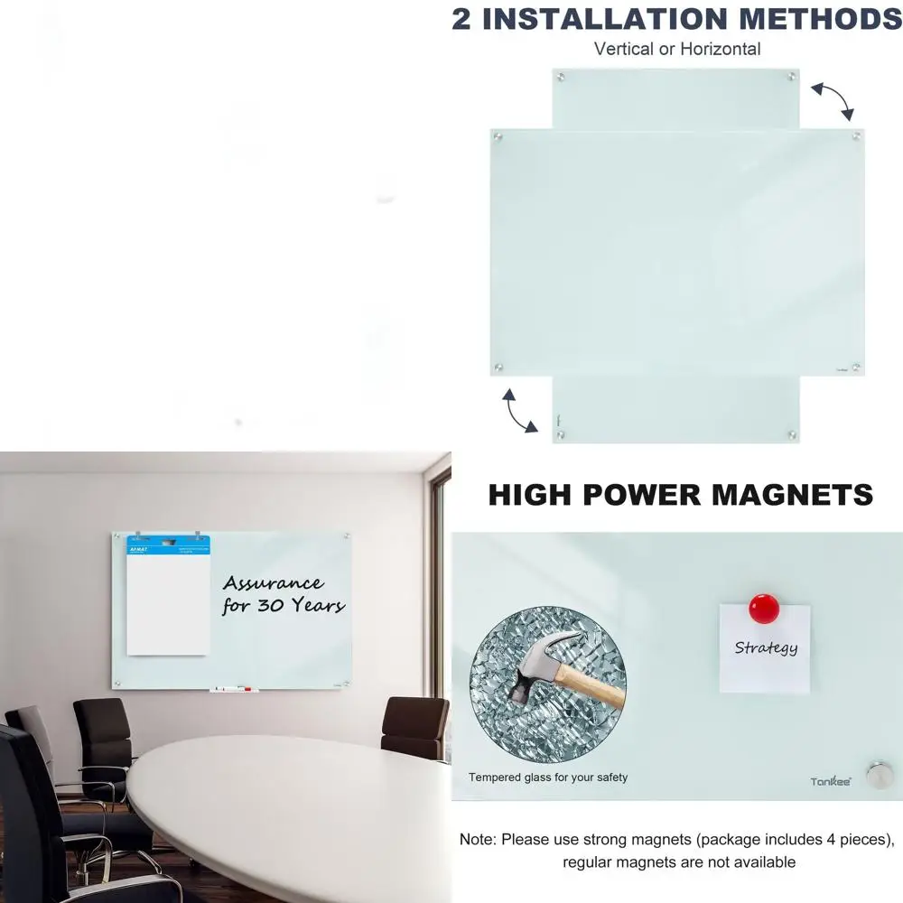 

36x24 Inch Frameless Magnetic Glass Whiteboard, Large Wall-mounted Dry Erase Board for Office, Home, and School
