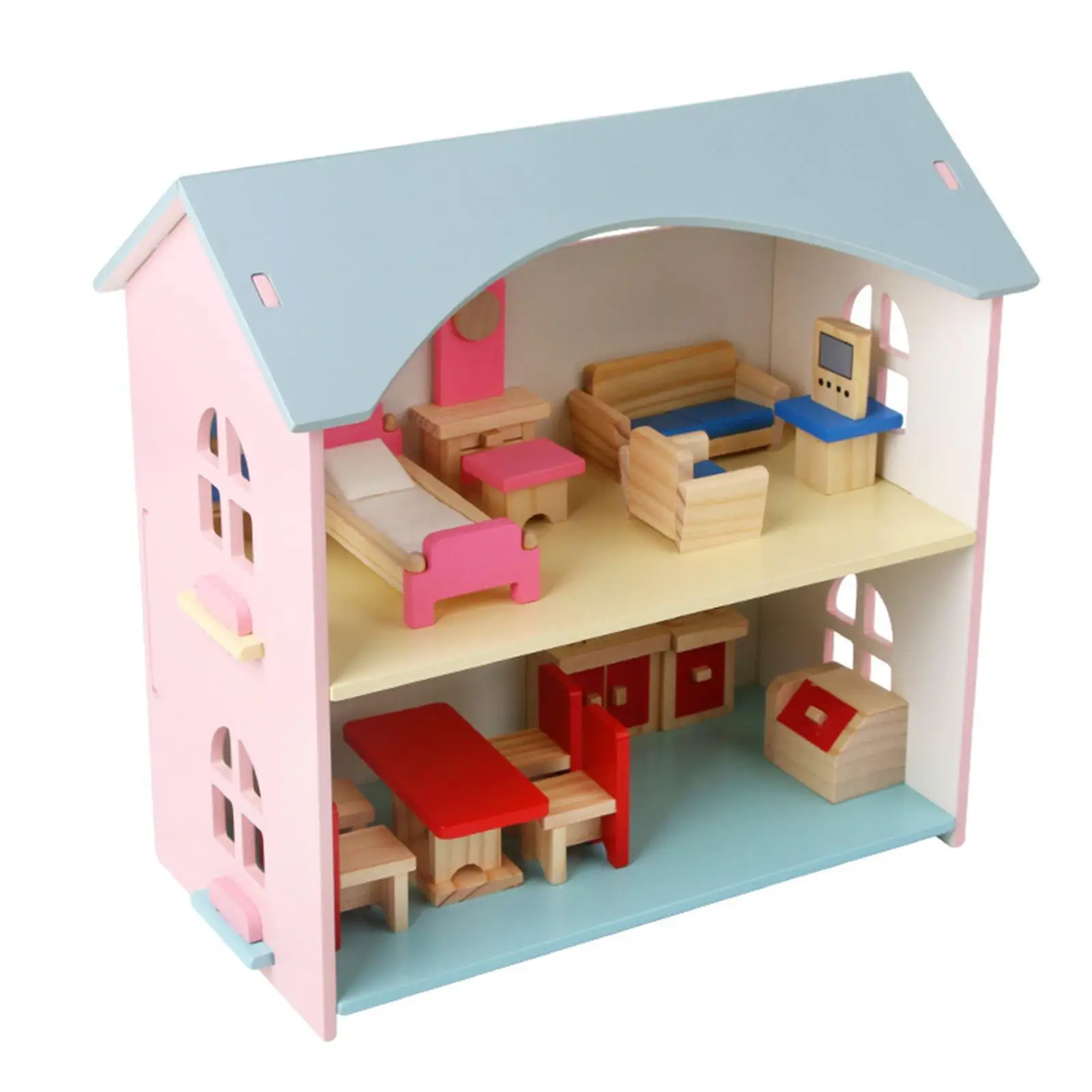 Wooden Doll House Easy to Assemble Pretend Play for Girls Kids Birthday Gift