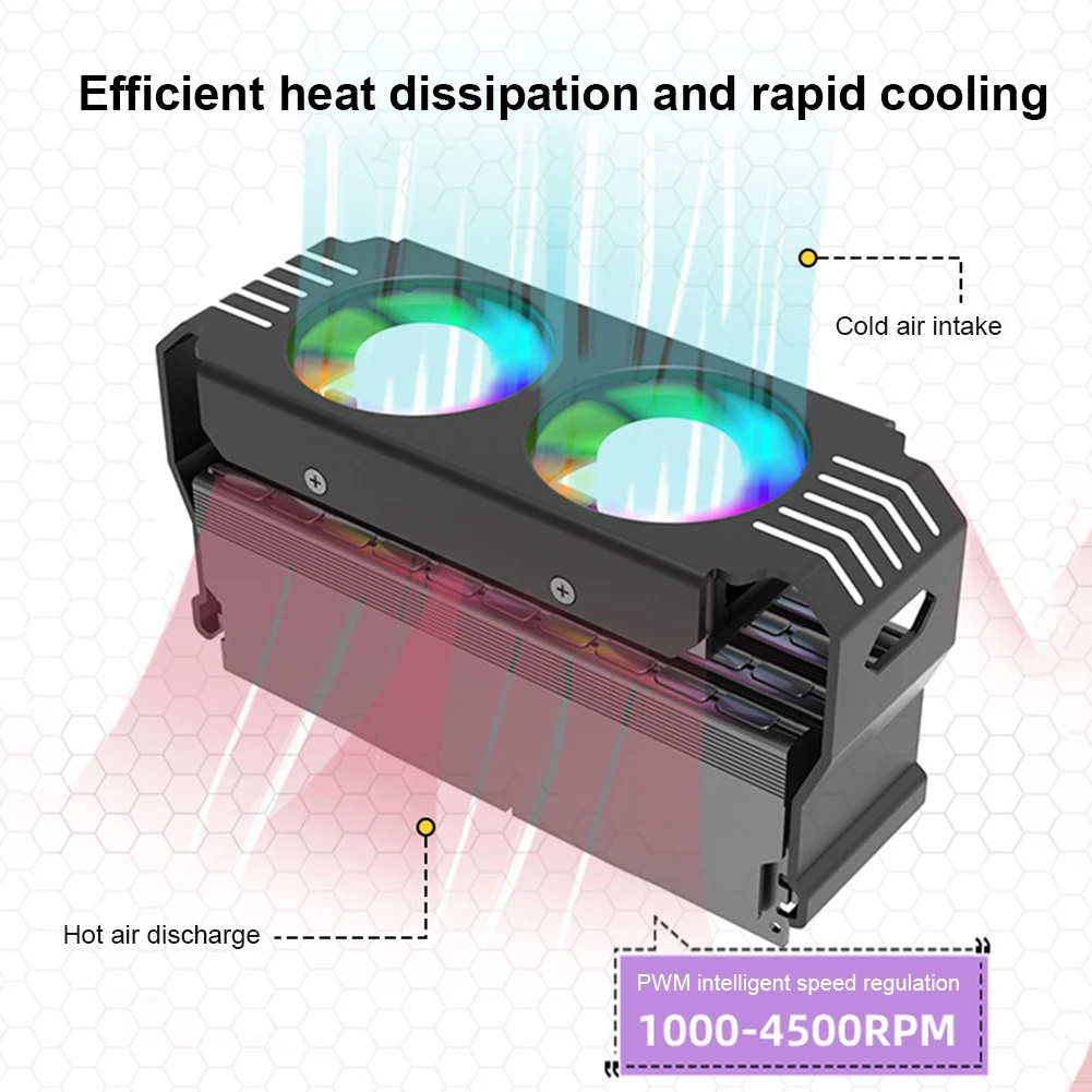 Refrigerador do módulo de memória RAM do computador, PC DDR4, DDR5, Ventilador Dual 120mm, Sincronização ARGB, Fãs PWM, Radiador de refrigeração RGB para DDR4 DDR5