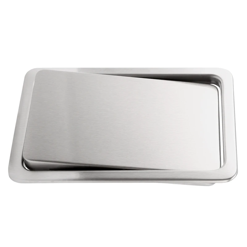 Stainless Steel Garbage Flap Lid Trash Bin Cover Flush Built-in Balance Swing Flap Garbage Lid for Kitchen Counter Top A-ROWI