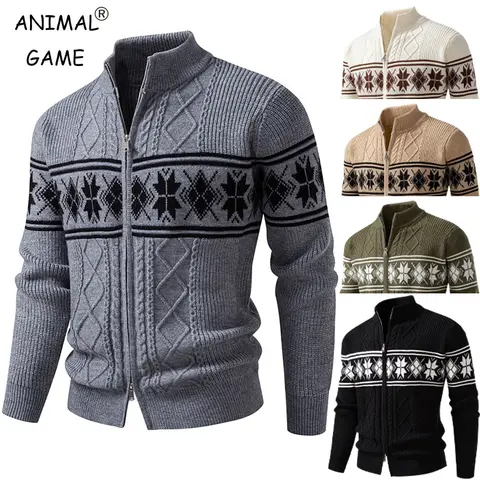 Animal Game Mens Long Hallowmas Cardigan Sweater Warm Cold Blouse Luxury Outerwear Thick Knitted Zipper Sweaters Jacket Knitwear