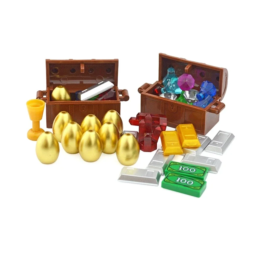 Moc Treasure Box Coin Diamond Ore Gold Silver Cash Money Set Accessories Kids Toys For Children Compatible City Building Blocks