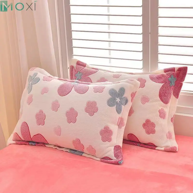 

Flower Winter Crystal Velvet Flannel Fleece Pillowcase 19x29In Pillow Cover Soft Warm Solid Grey Blue Pink Home Bedding Cushion