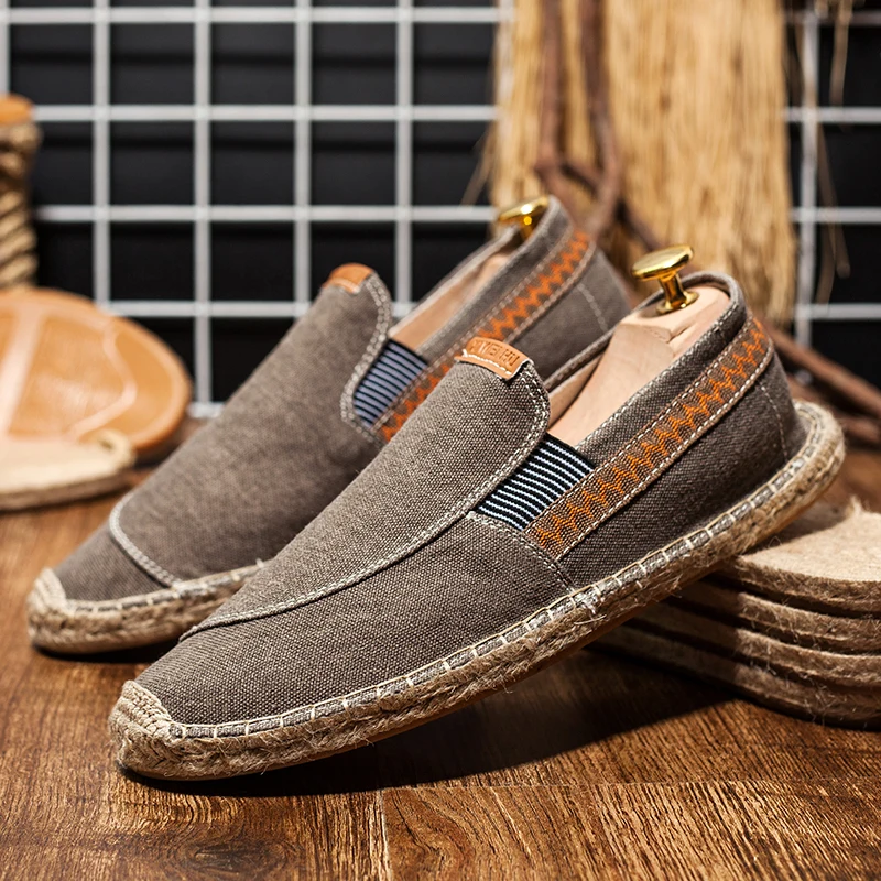 Breathable Men Casual Shoes Hand-made Male Canvas Shoes Soft Men's Flats Outdoor Non-slip Linen Shoes Comfortable Free Shipping