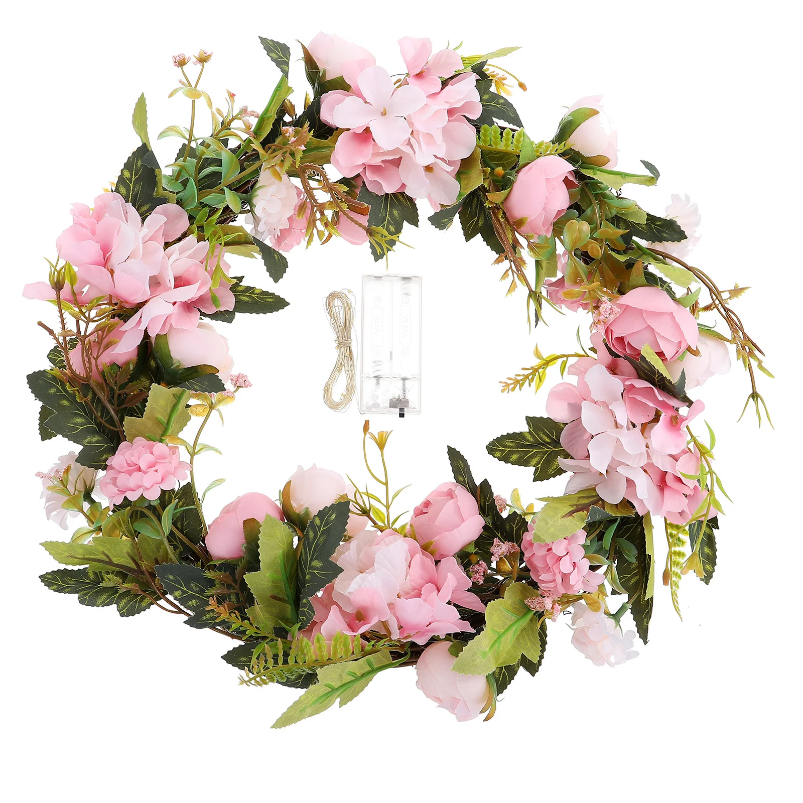 

Artificial Flower Wreath with String Lights Summer Eucalyptus Hanging Wreath for Front Door Home Decor Wedding Party Garden