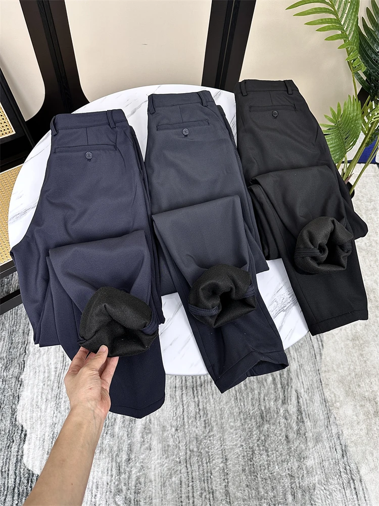 High-End Golf Series Double-Layer Composite Fleece Water-Resistant Men's Business Casual Pants Autumn Winter Thickened Long T...