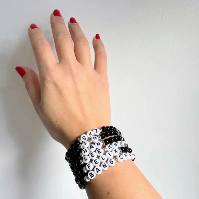 Handmade Bracelet - Black K-Pop Idol SKZ Name Jewelry - STAY Accessories, Fan Gifts, Diagonal Bracelet